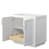 Wyndham WCF292936SWHCXSXXMXX Miranda 36 Inch Single Bathroom Vanity in White, No Countertop, No Sink, Brushed Nickel Trim