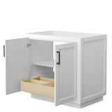 Wyndham WCF292936SWBCXSXXMXX Miranda 36 Inch Single Bathroom Vanity in White, No Countertop, No Sink, Matte Black Trim