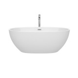 Wyndham WCBTK156163ATP11PC Juno 63 Inch Freestanding Bathtub in White with Floor Mounted Faucet, Drain and Overflow Trim in Polished Chrome