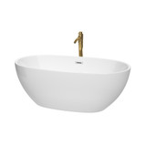 Wyndham WCBTK156163PCATPGD Juno 63 Inch Freestanding Bathtub in White with Polished Chrome Trim and Floor Mounted Faucet in Brushed Gold