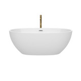 Wyndham WCBTK156163PCATPGD Juno 63 Inch Freestanding Bathtub in White with Polished Chrome Trim and Floor Mounted Faucet in Brushed Gold