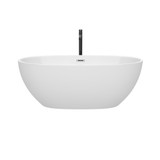 Wyndham WCBTK156163PCATPBK Juno 63 Inch Freestanding Bathtub in White with Polished Chrome Trim and Floor Mounted Faucet in Matte Black