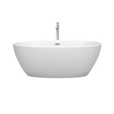 Wyndham WCBTE306163MWATP11PC Juno 63 Inch Freestanding Bathtub in Matte White with Floor Mounted Faucet, Drain and Overflow Trim in Polished Chrome