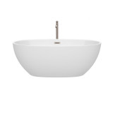 Wyndham WCBTK156163ATP11BN Juno 63 Inch Freestanding Bathtub in White with Floor Mounted Faucet, Drain and Overflow Trim in Brushed Nickel
