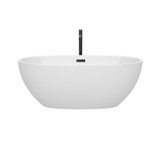 Wyndham WCBTK156163MBATPBK Juno 63 Inch Freestanding Bathtub in White with Floor Mounted Faucet, Drain and Overflow Trim in Matte Black