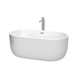 Wyndham WCOBT101360ATP11BN Juliette 60 Inch Freestanding Bathtub in White with Floor Mounted Faucet, Drain and Overflow Trim in Brushed Nickel