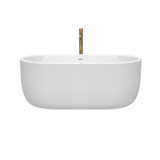 Wyndham WCOBT101360SWATPGD Juliette 60 Inch Freestanding Bathtub in White with Shiny White Trim and Floor Mounted Faucet in Brushed Gold