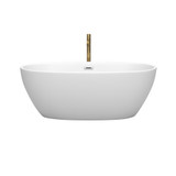 Wyndham WCBTE306163MWPCATPGD Juno 63 Inch Freestanding Bathtub in Matte White with Polished Chrome Trim and Floor Mounted Faucet in Brushed Gold