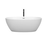 Wyndham WCBTE306163MWPCATPBK Juno 63 Inch Freestanding Bathtub in Matte White with Polished Chrome Trim and Floor Mounted Faucet in Matte Black