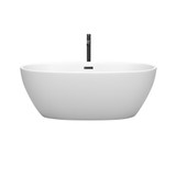 Wyndham WCBTE306163MWMBATPBK Juno 63 Inch Freestanding Bathtub in Matte White with Floor Mounted Faucet, Drain and Overflow Trim in Matte Black