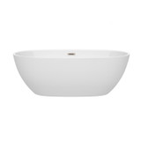 Wyndham WCBTK156167BNTRIM Juno 67 Inch Freestanding Bathtub in White with Brushed Nickel Drain and Overflow Trim