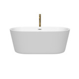 Wyndham WCOBT101260PCATPGD Carissa 60 Inch Freestanding Bathtub in White with Polished Chrome Trim and Floor Mounted Faucet in Brushed Gold
