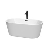 Wyndham WCOBT101260MBATPBK Carissa 60 Inch Freestanding Bathtub in White with Floor Mounted Faucet, Drain and Overflow Trim in Matte Black