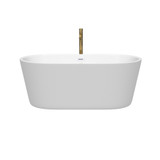 Wyndham WCOBT101260SWATPGD Carissa 60 Inch Freestanding Bathtub in White with Shiny White Trim and Floor Mounted Faucet in Brushed Gold
