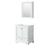 Wyndham WCS202030SWGCXSXXMED Deborah 30 Inch Single Bathroom Vanity in White, No Countertop, No Sink, Brushed Gold Trim, Medicine Cabinet