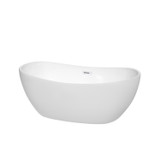Wyndham WCOBT101460SWTRIM Rebecca 60 Inch Freestanding Bathtub in White with Shiny White Drain and Overflow Trim