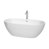 Wyndham WCBTK156167ATP11PC Juno 67 Inch Freestanding Bathtub in White with Floor Mounted Faucet, Drain and Overflow Trim in Polished Chrome