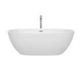Wyndham WCBTK156167ATP11PC Juno 67 Inch Freestanding Bathtub in White with Floor Mounted Faucet, Drain and Overflow Trim in Polished Chrome