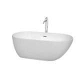 Wyndham WCOBT100060ATP11PC Melissa 60 Inch Freestanding Bathtub in White with Floor Mounted Faucet, Drain and Overflow Trim in Polished Chrome
