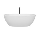 Wyndham WCBTK156167PCATPBK Juno 67 Inch Freestanding Bathtub in White with Polished Chrome Trim and Floor Mounted Faucet in Matte Black
