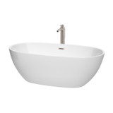 Wyndham WCBTK156167ATP11BN Juno 67 Inch Freestanding Bathtub in White with Floor Mounted Faucet, Drain and Overflow Trim in Brushed Nickel