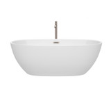 Wyndham WCBTK156167ATP11BN Juno 67 Inch Freestanding Bathtub in White with Floor Mounted Faucet, Drain and Overflow Trim in Brushed Nickel