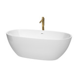 Wyndham WCBTK156167SWATPGD Juno 67 Inch Freestanding Bathtub in White with Shiny White Trim and Floor Mounted Faucet in Brushed Gold