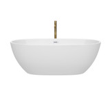 Wyndham WCBTK156167SWATPGD Juno 67 Inch Freestanding Bathtub in White with Shiny White Trim and Floor Mounted Faucet in Brushed Gold