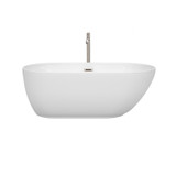 Wyndham WCOBT100060ATP11BN Melissa 60 Inch Freestanding Bathtub in White with Floor Mounted Faucet, Drain and Overflow Trim in Brushed Nickel