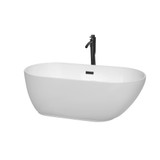 Wyndham WCOBT100060MBATPBK Melissa 60 Inch Freestanding Bathtub in White with Floor Mounted Faucet, Drain and Overflow Trim in Matte Black