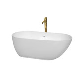 Wyndham WCOBT100060SWATPGD Melissa 60 Inch Freestanding Bathtub in White with Shiny White Trim and Floor Mounted Faucet in Brushed Gold