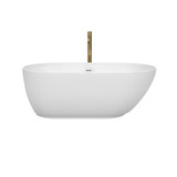 Wyndham WCOBT100060SWATPGD Melissa 60 Inch Freestanding Bathtub in White with Shiny White Trim and Floor Mounted Faucet in Brushed Gold