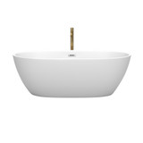 Wyndham WCBTE306167MWPCATPGD Juno 67 Inch Freestanding Bathtub in Matte White with Polished Chrome Trim and Floor Mounted Faucet in Brushed Gold