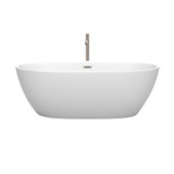 Wyndham WCBTE306167MWATP11BN Juno 67 Inch Freestanding Bathtub in Matte White with Floor Mounted Faucet, Drain and Overflow Trim in Brushed Nickel