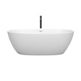 Wyndham WCBTE306167MWSWATPBK Juno 67 Inch Freestanding Bathtub in Matte White with Shiny White Trim and Floor Mounted Faucet in Matte Black