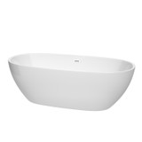 Wyndham WCBTK156171SWTRIM Juno 71 Inch Freestanding Bathtub in White with Shiny White Drain and Overflow Trim