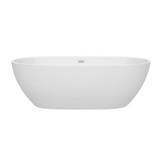 Wyndham WCBTK156171SWTRIM Juno 71 Inch Freestanding Bathtub in White with Shiny White Drain and Overflow Trim