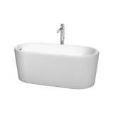 Wyndham WCBTK151159ATP11PC Ursula 59 Inch Freestanding Bathtub in White with Floor Mounted Faucet, Drain and Overflow Trim in Polished Chrome