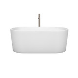 Wyndham WCBTK151159ATP11BN Ursula 59 Inch Freestanding Bathtub in White with Floor Mounted Faucet, Drain and Overflow Trim in Brushed Nickel