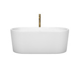 Wyndham WCBTK151159SWATPGD Ursula 59 Inch Freestanding Bathtub in White with Shiny White Trim and Floor Mounted Faucet in Brushed Gold