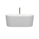 Wyndham WCBTE301159MWSWATPGD Ursula 59 Inch Freestanding Bathtub in Matte White with Shiny White Trim and Floor Mounted Faucet in Brushed Gold