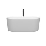 Wyndham WCBTE301159MWSWATPBK Ursula 59 Inch Freestanding Bathtub in Matte White with Shiny White Trim and Floor Mounted Faucet in Matte Black