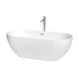 Wyndham WCOBT200067ATP11PC Brooklyn 67 Inch Freestanding Bathtub in White with Floor Mounted Faucet, Drain and Overflow Trim in Polished Chrome