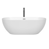 Wyndham WCOBT200067PCATPBK Brooklyn 67 Inch Freestanding Bathtub in White with Polished Chrome Trim and Floor Mounted Faucet in Matte Black