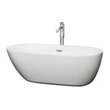 Wyndham WCOBT100065ATP11PC Melissa 65 Inch Freestanding Bathtub in White with Floor Mounted Faucet, Drain and Overflow Trim in Polished Chrome