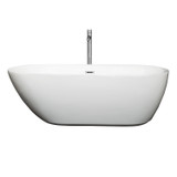 Wyndham WCOBT100065ATP11PC Melissa 65 Inch Freestanding Bathtub in White with Floor Mounted Faucet, Drain and Overflow Trim in Polished Chrome