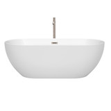 Wyndham WCOBT200067ATP11BN Brooklyn 67 Inch Freestanding Bathtub in White with Floor Mounted Faucet, Drain and Overflow Trim in Brushed Nickel