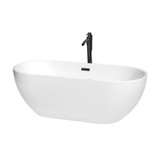 Wyndham WCOBT200067MBATPBK Brooklyn 67 Inch Freestanding Bathtub in White with Floor Mounted Faucet, Drain and Overflow Trim in Matte Black