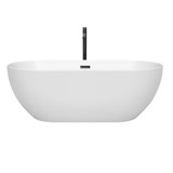 Wyndham WCOBT200067MBATPBK Brooklyn 67 Inch Freestanding Bathtub in White with Floor Mounted Faucet, Drain and Overflow Trim in Matte Black