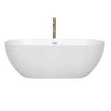 Wyndham WCOBT200067SWATPGD Brooklyn 67 Inch Freestanding Bathtub in White with Shiny White Trim and Floor Mounted Faucet in Brushed Gold